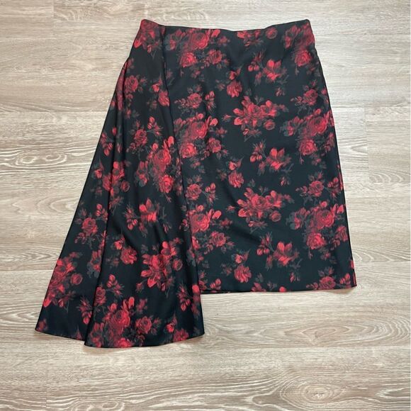 Lord & Taylor Red Black Draped Floral Skirt - Picture 2 of 7